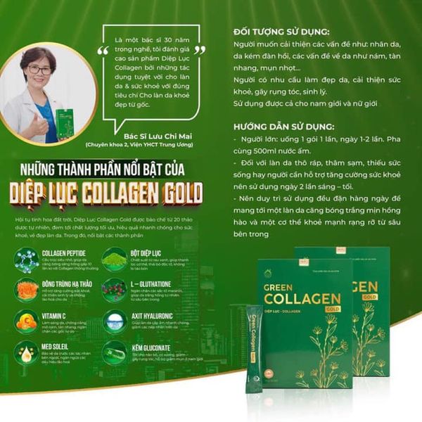 Diệp Lục Collagen Gold Hộp Lớn 30 Gói