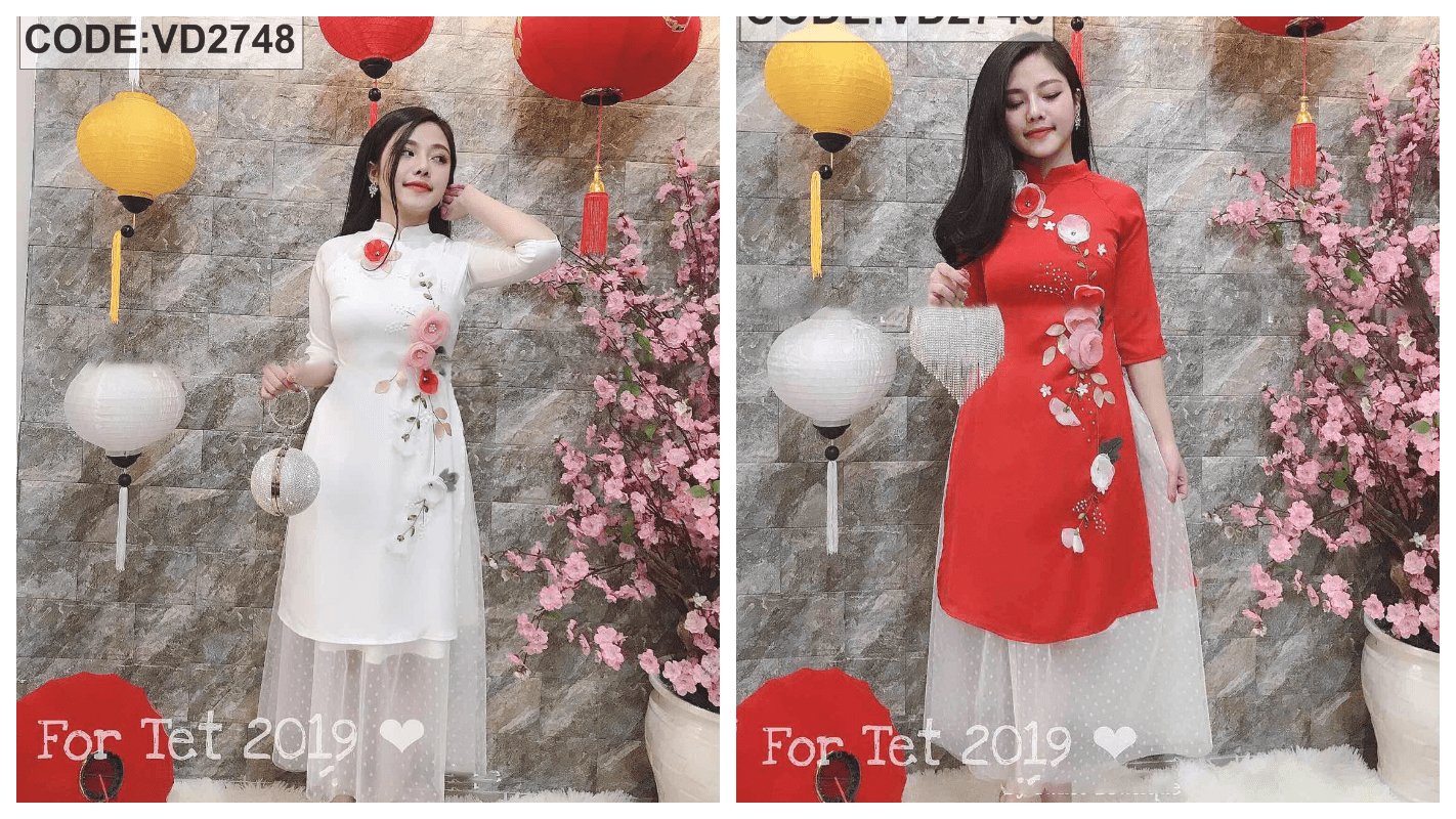 Áo Dài Cách Tân Mẫu Tam Hoa Với 3 Gam Màu Đỏ Vàng Kem Thiết Kế Kèm Chân  Váy Siêu Xinh Và Quyến Rũ  Shopee Việt Nam