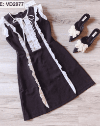 Đầm đen body phối bèo vải cotton thái