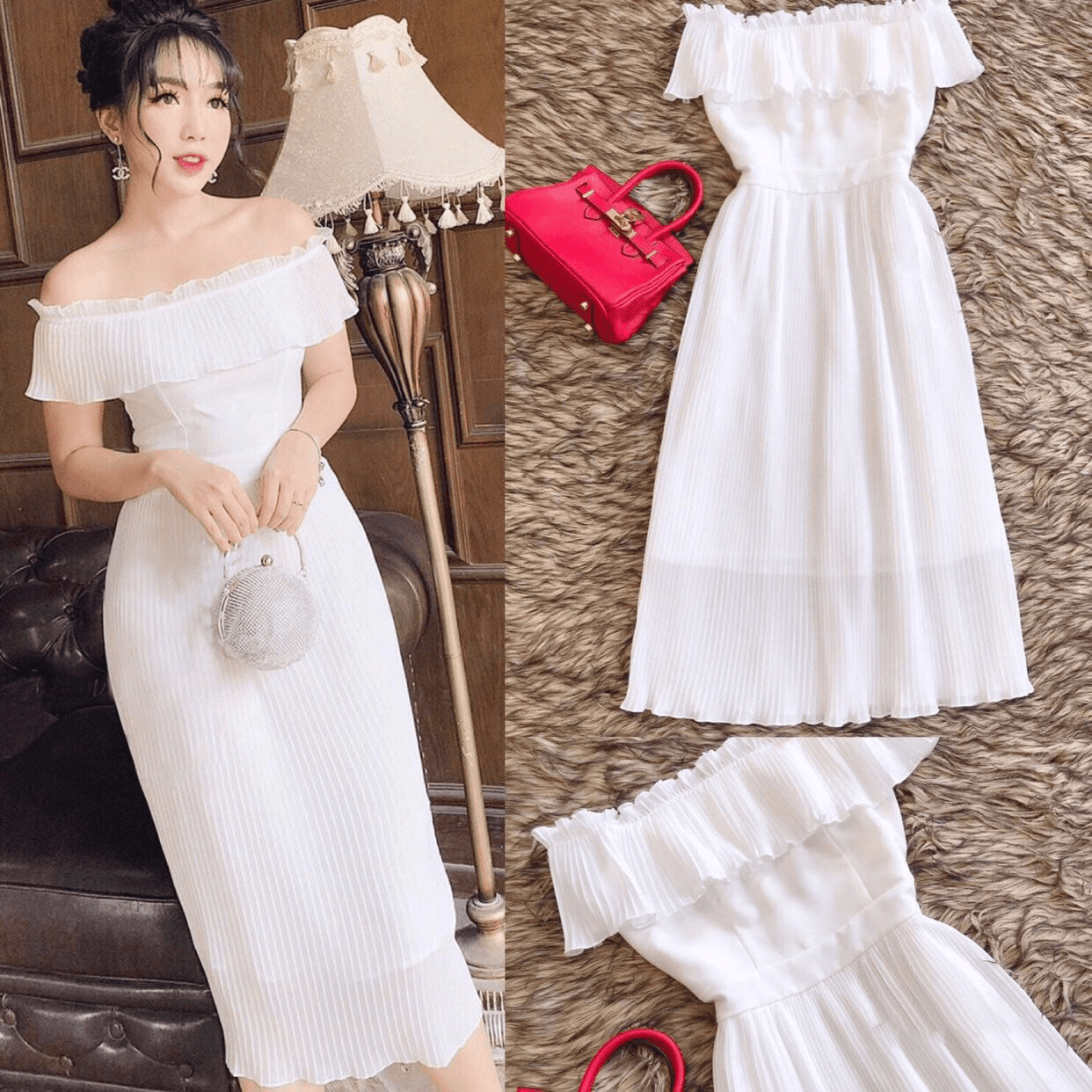 Lịch sử giá Đầm váy nữ trắng dự tiệc cưới thiết kế trễ vai công chúa xòe  phối lưới đính ngọc Hà Kiều MSP023 chất liệu Cotton lưới mịn sang trọng cập