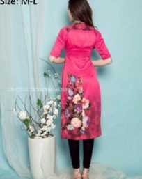 Áo dài cách tân nữ màu hồng sen vải sallin