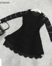 Đầm ren đen tay dài form xòe tay đen