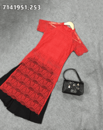 Đầm ren đỏ phối chân váy