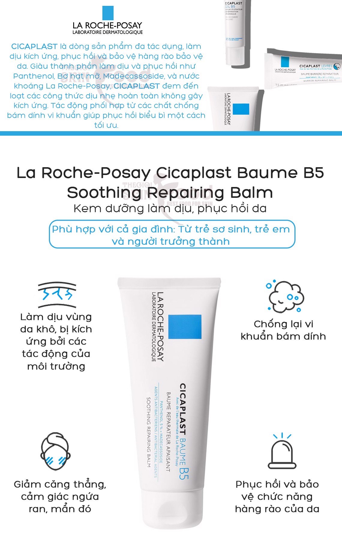 Kem dưỡng La Roche-Posay Làm Dịu hỗ trợ phục hồi da 40ml chính hãng