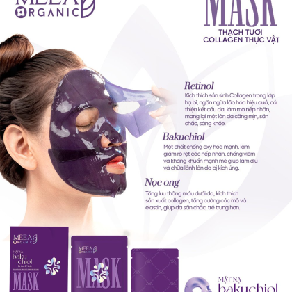 Mặt Nạ Thạch Collagen Meea Organic Màu Tím Bakuchiol Retinol Mask Hộp 5 Miếng