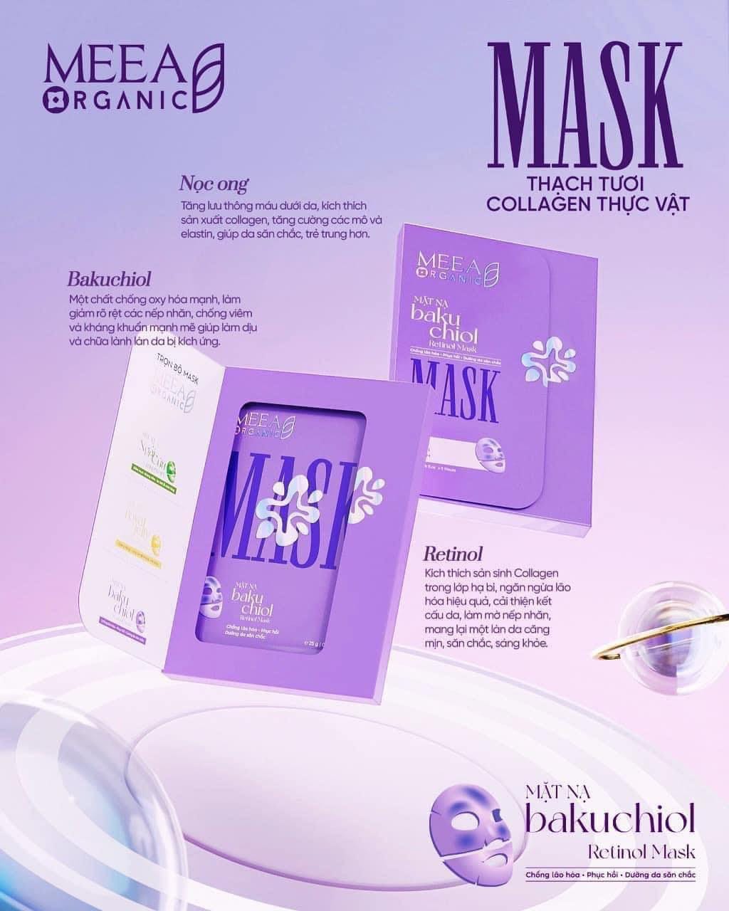Mặt Nạ Thạch Соlаɡеп Meea Organic Màu Tím Bakuchiol Retinol Mask Hộp 5 Miếng